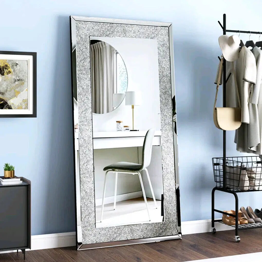LUVODI Crystal Rhinestone Frameless Wall Vanity Mirror