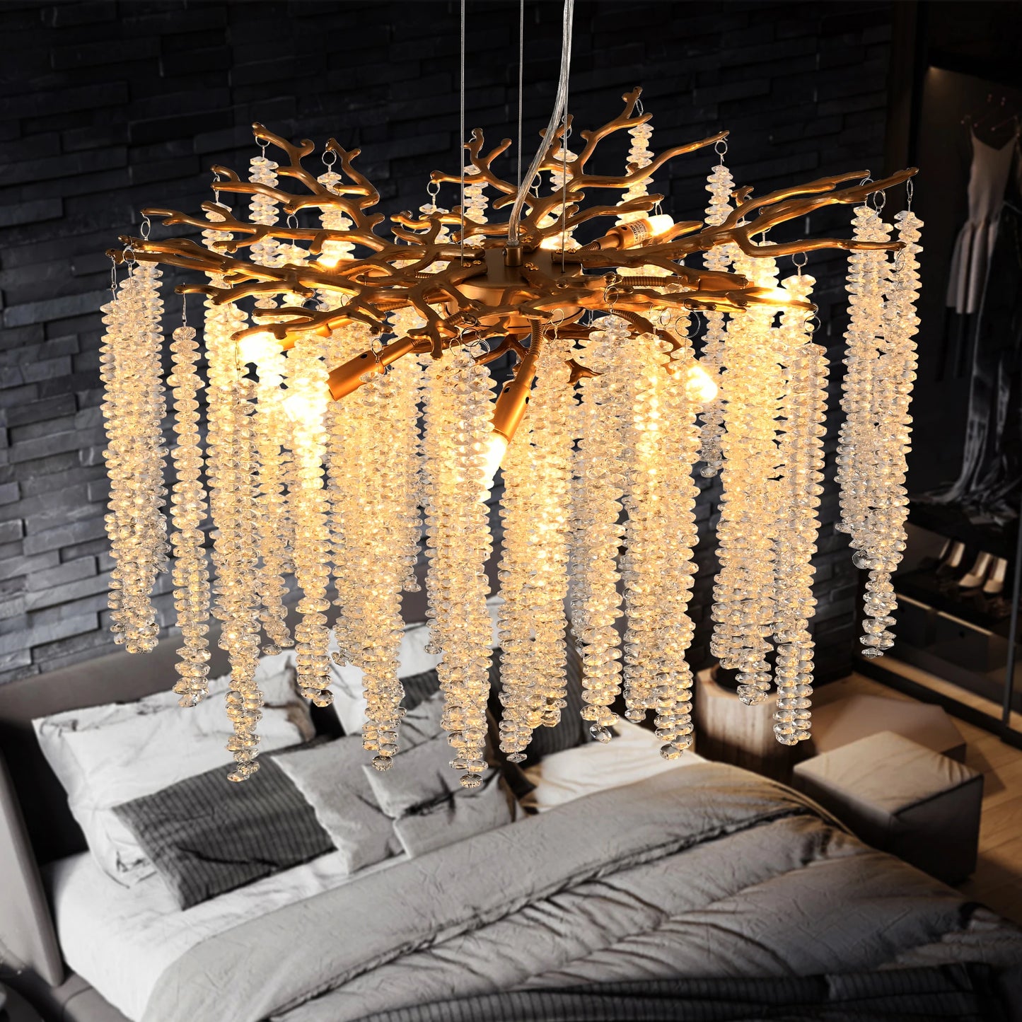 ARLGSITE Modern Pendant Light With Cascading Crystal Strands