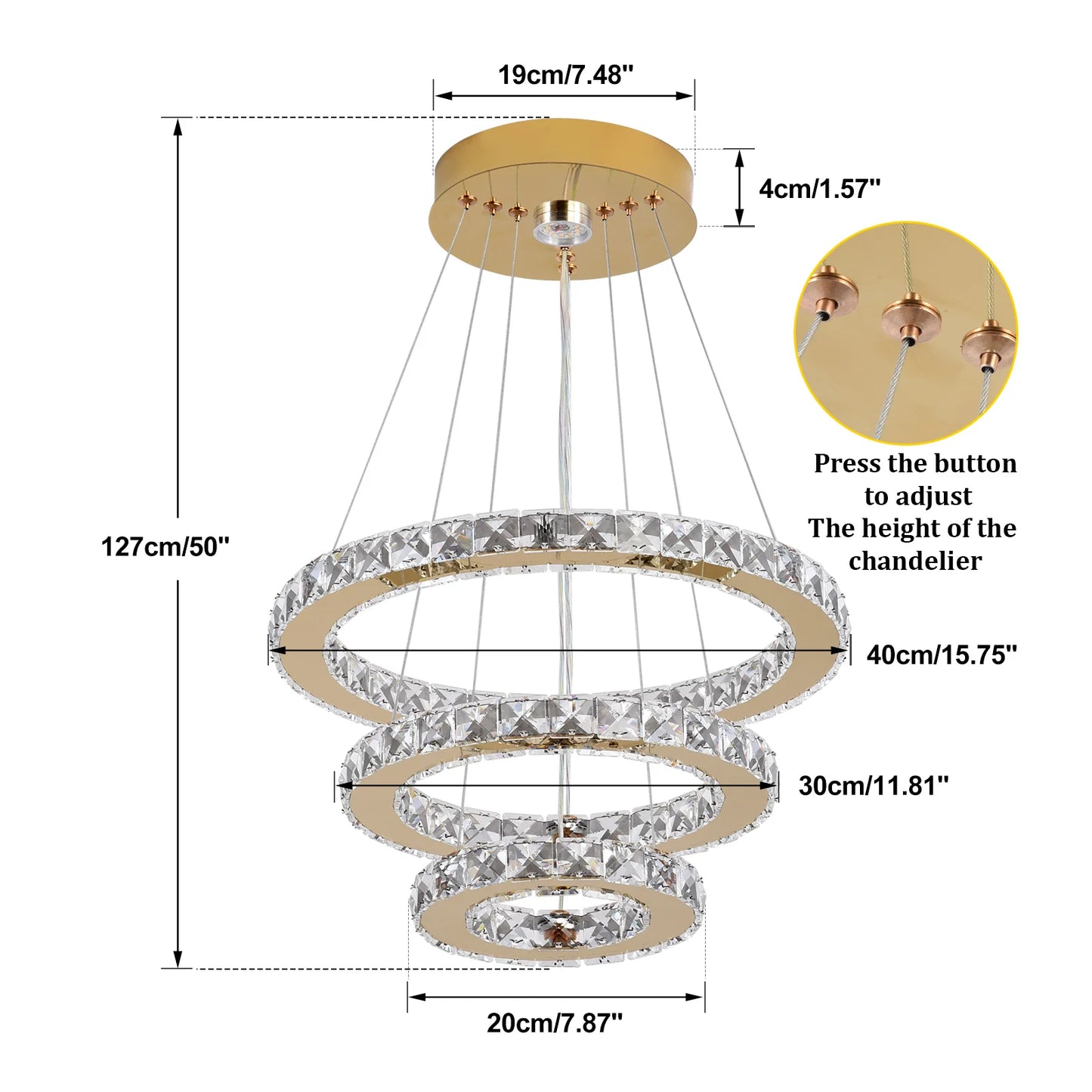 VETRULUS Crystal Chandelier Pendant Ceiling Light For Living Room
