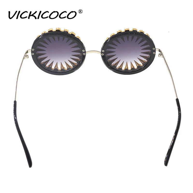 VICKICOCO Steampunk Diamond Sunglasses For Women Round UV400