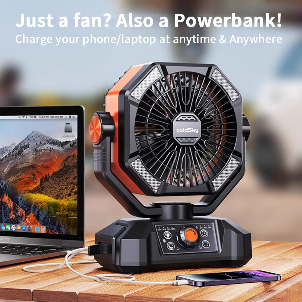 Electric Camping Fan With LED Lantern And 20000mAh Battery