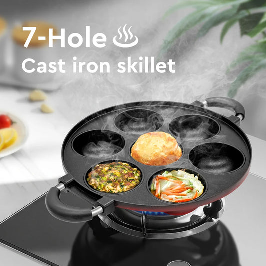 Pet & Lifestyle Depot Cast Iron 7 Hole Cake Pan Omelette Pan