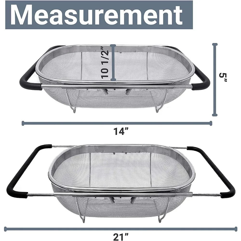 Over Sink Colander Basket Stainless Steel With Rubber Handle
