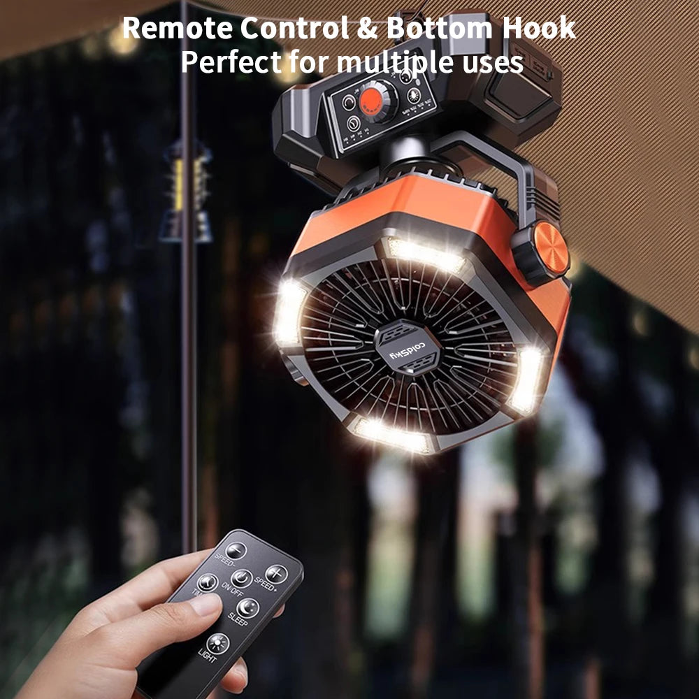 Electric Camping Fan With LED Lantern And 20000mAh Battery