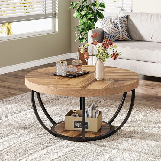 Tribesigns Round Coffee Table With Storage Shelves Two Tier