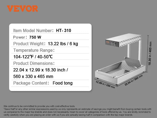 SucceBuy 750W French Fry Warmer Commercial Food Heating Lamp