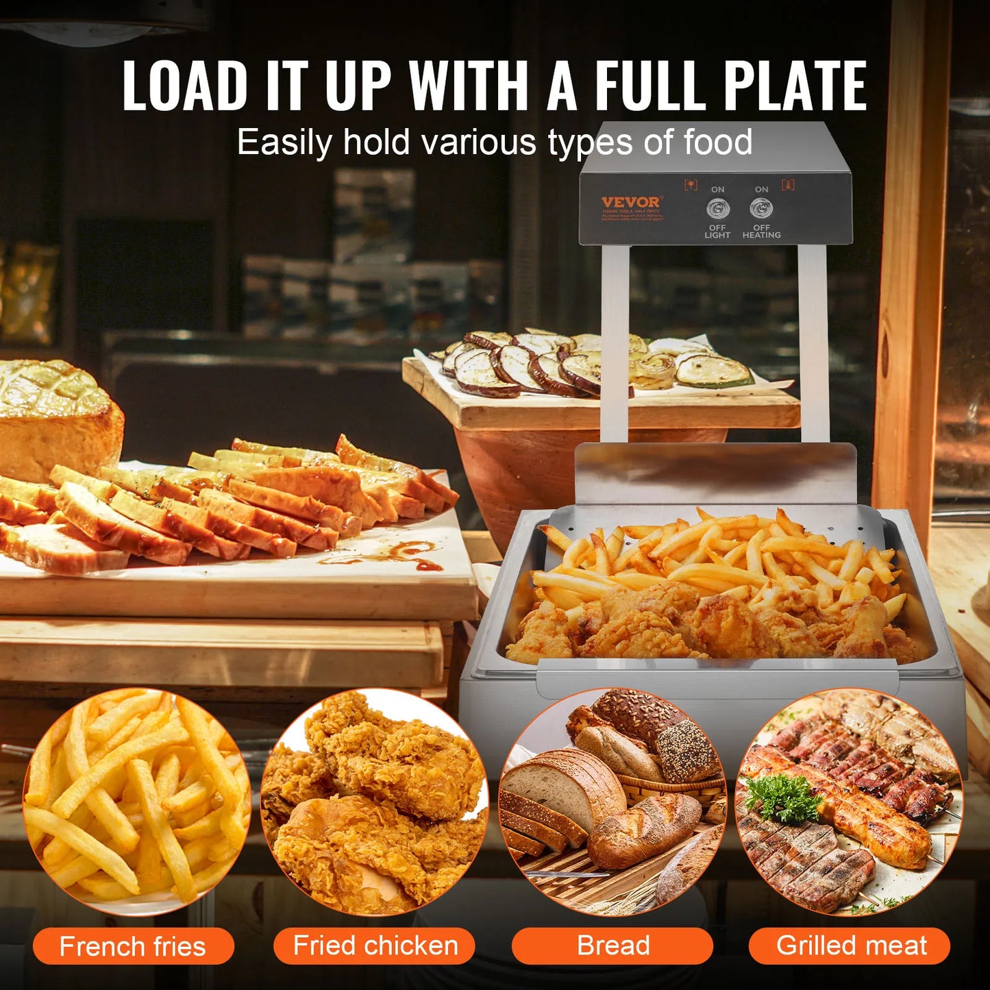 SucceBuy 750W French Fry Warmer Commercial Food Heating Lamp