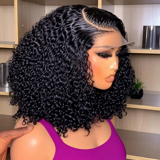 AMYTUD PremiumBrazilianDeepWaterWave CurlyBobRemyHair WigLaceFrontHD NaturalLooking