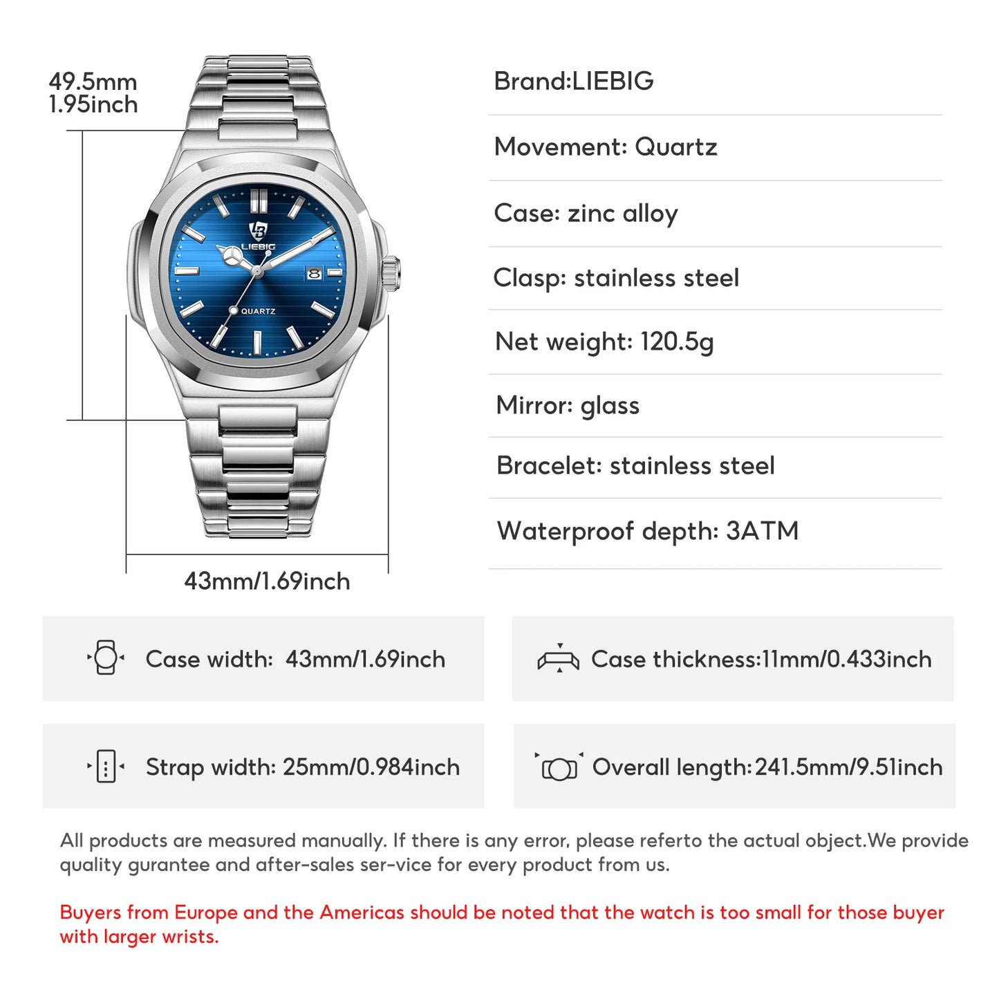 Liebig Luxury Calendar Movement Quartz Watch Wristwatch