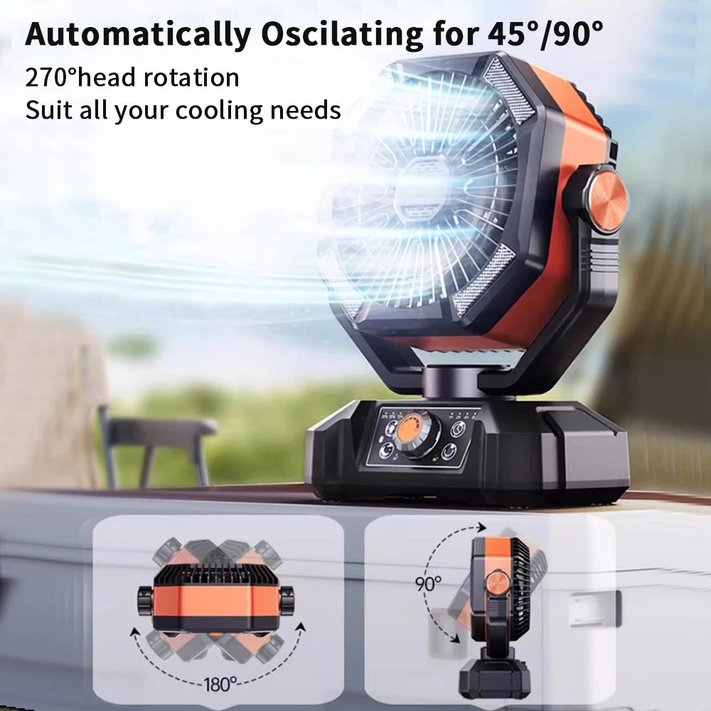 Electric Camping Fan With LED Lantern And 20000mAh Battery