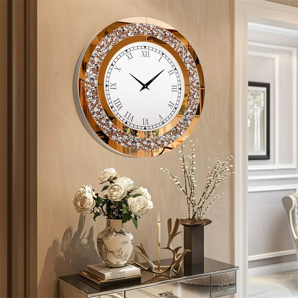 LUVODI Modern 3D Diamond Crystal Wall Clock with Roman Numerals