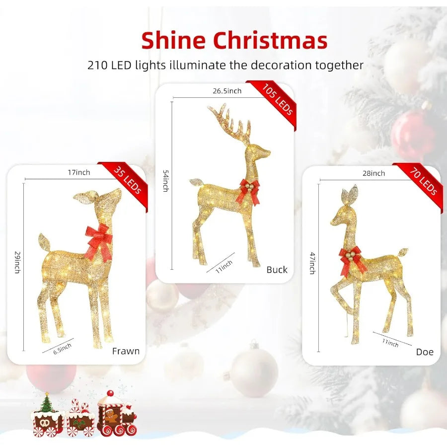 Hignconcerned Lighted Christmas Deer 3 Piece Set With LED Lights