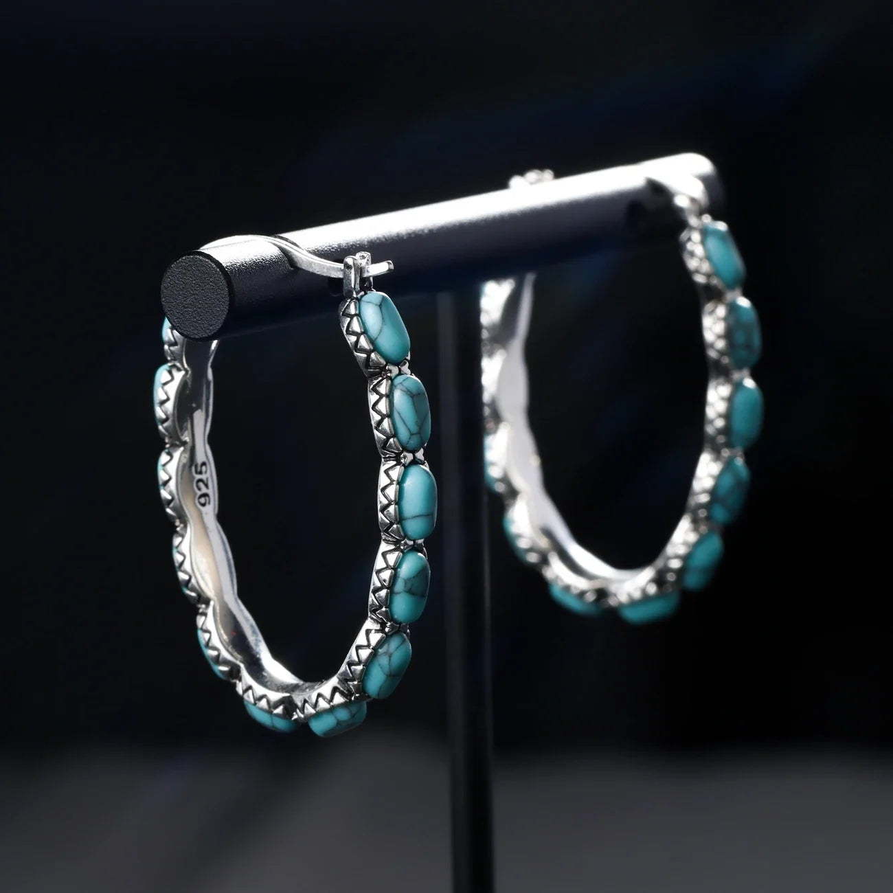 Sterling Silver Turquoise Hoop Earrings For Women 925