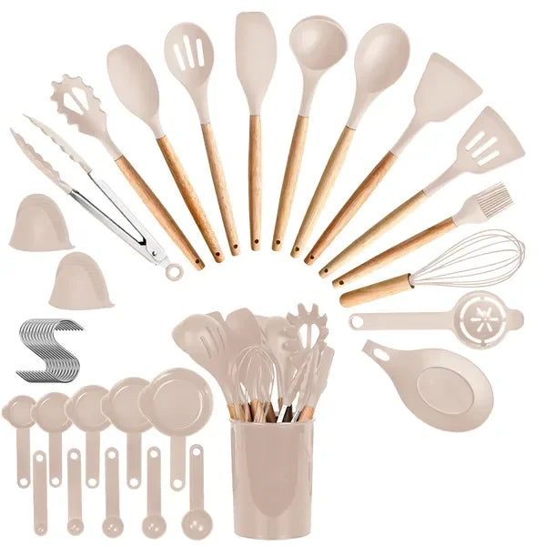35Pcs Kitchen Utensil Set With Holder Spatulas Egg Whisk