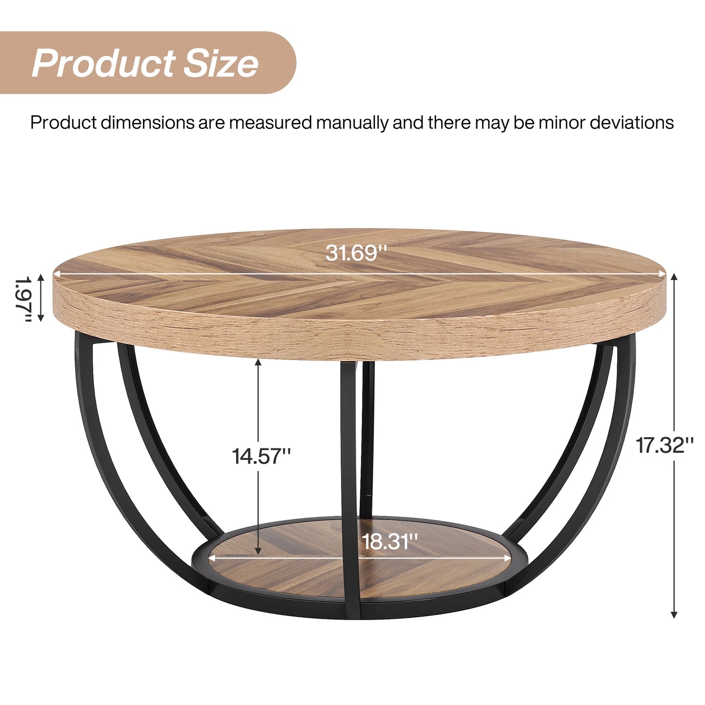 Tribesigns Round Coffee Table With Storage Shelves Two Tier