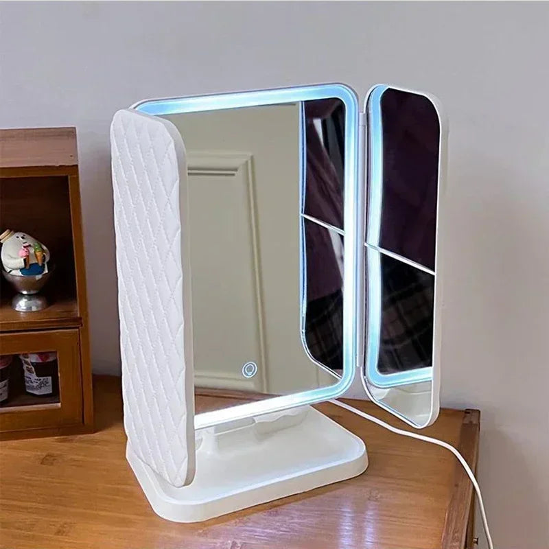 Trifold Makeup Mirror With LED Lights Three Lighting Modes