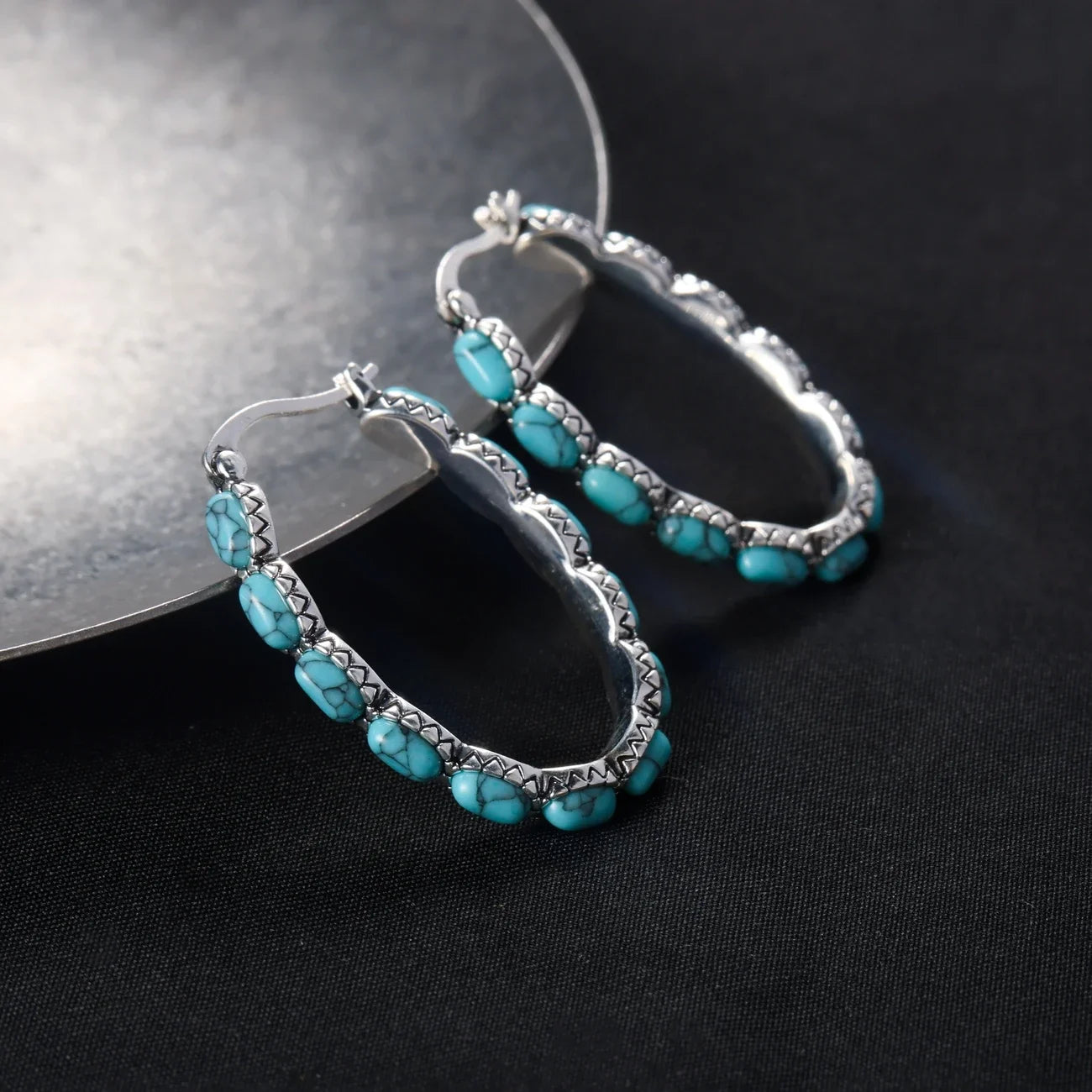 Sterling Silver Turquoise Hoop Earrings For Women 925