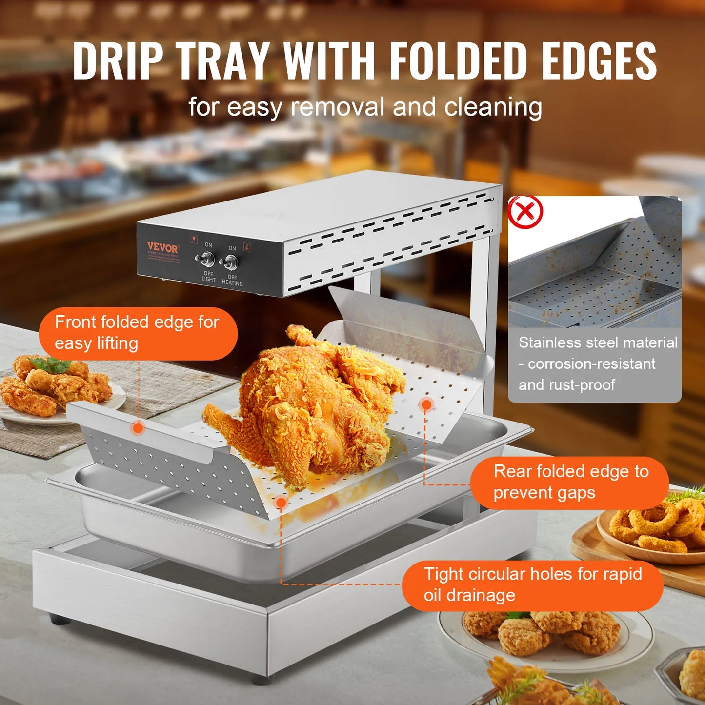 SucceBuy 750W French Fry Warmer Commercial Food Heating Lamp