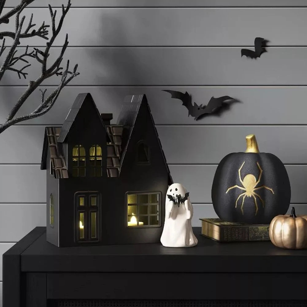 Ghost Holding Pumpkin Resin Figurine Spooky Desktop Sculpture for Halloween Home Decor