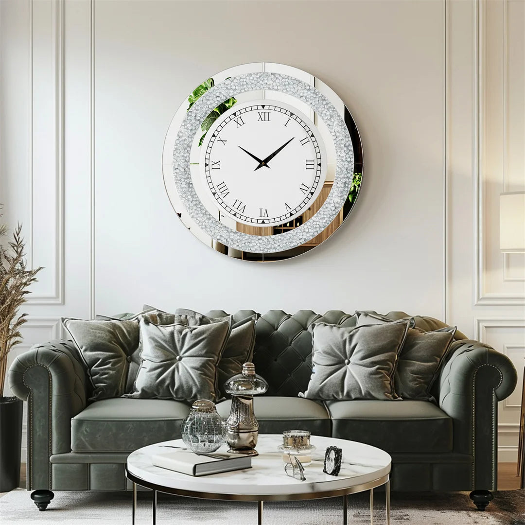 LUVODI Modern 3D Diamond Crystal Wall Clock with Roman Numerals