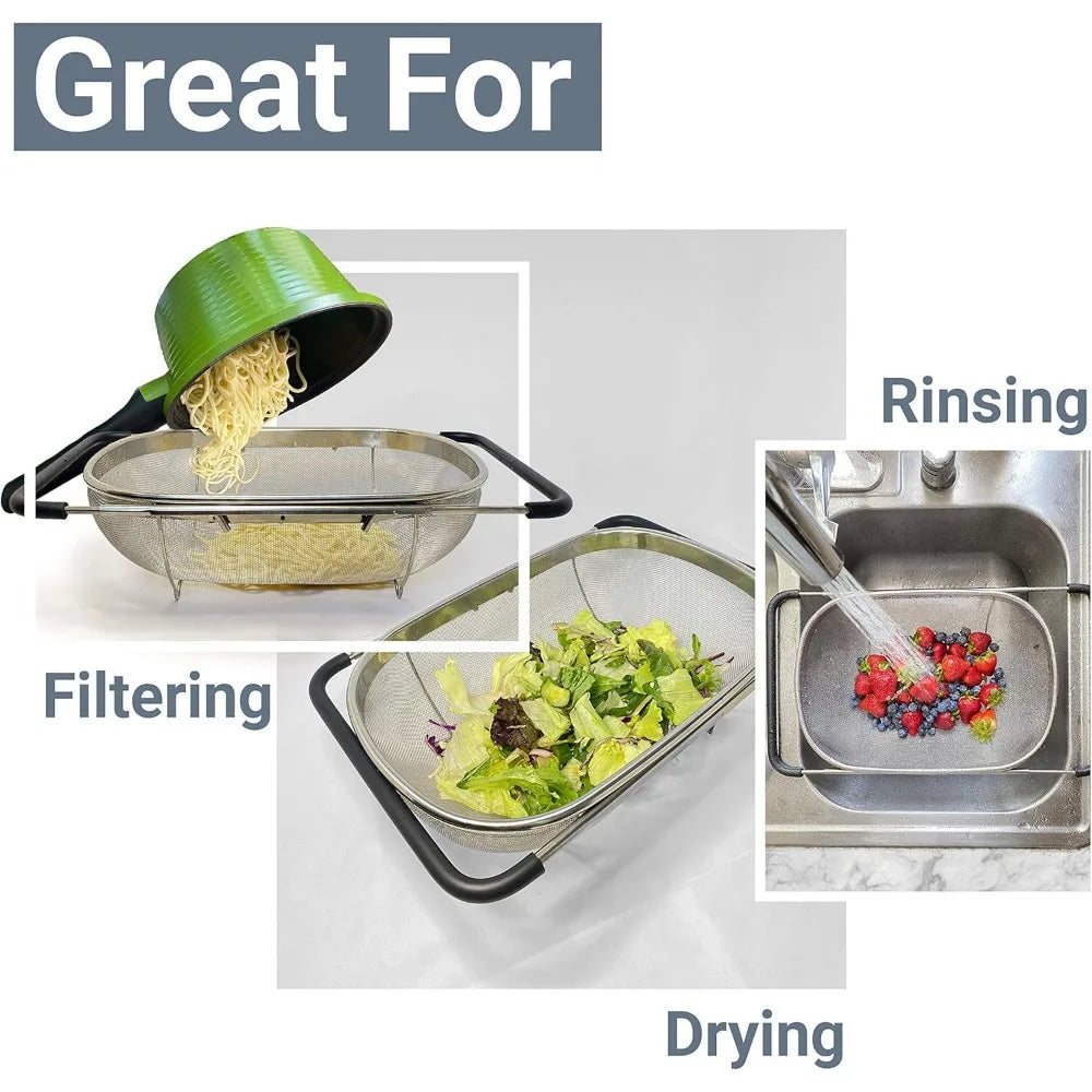 Over Sink Colander Basket Stainless Steel With Rubber Handle