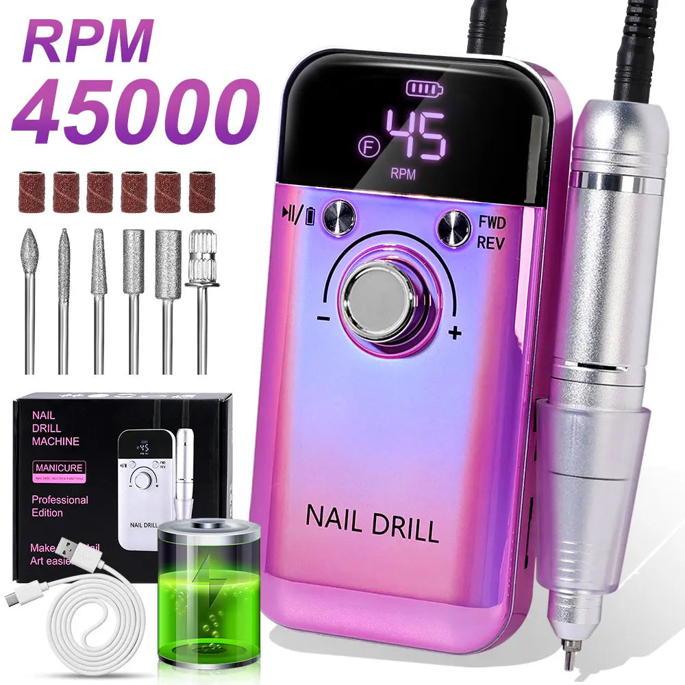 Nail Drill 45000 RPM Rechargeable Electric File For Gel