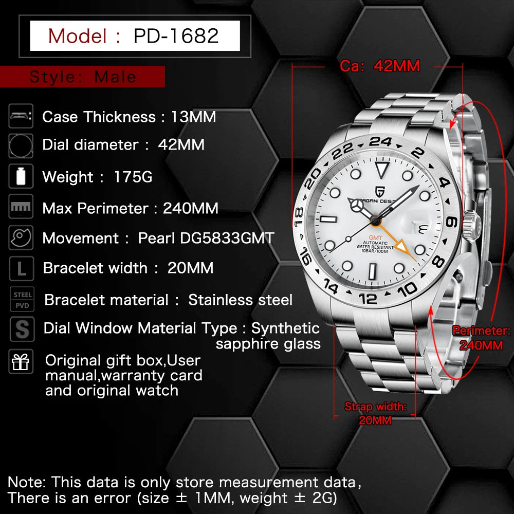 Pagani Design GMT Automatic Stainless Steel Watch For Men