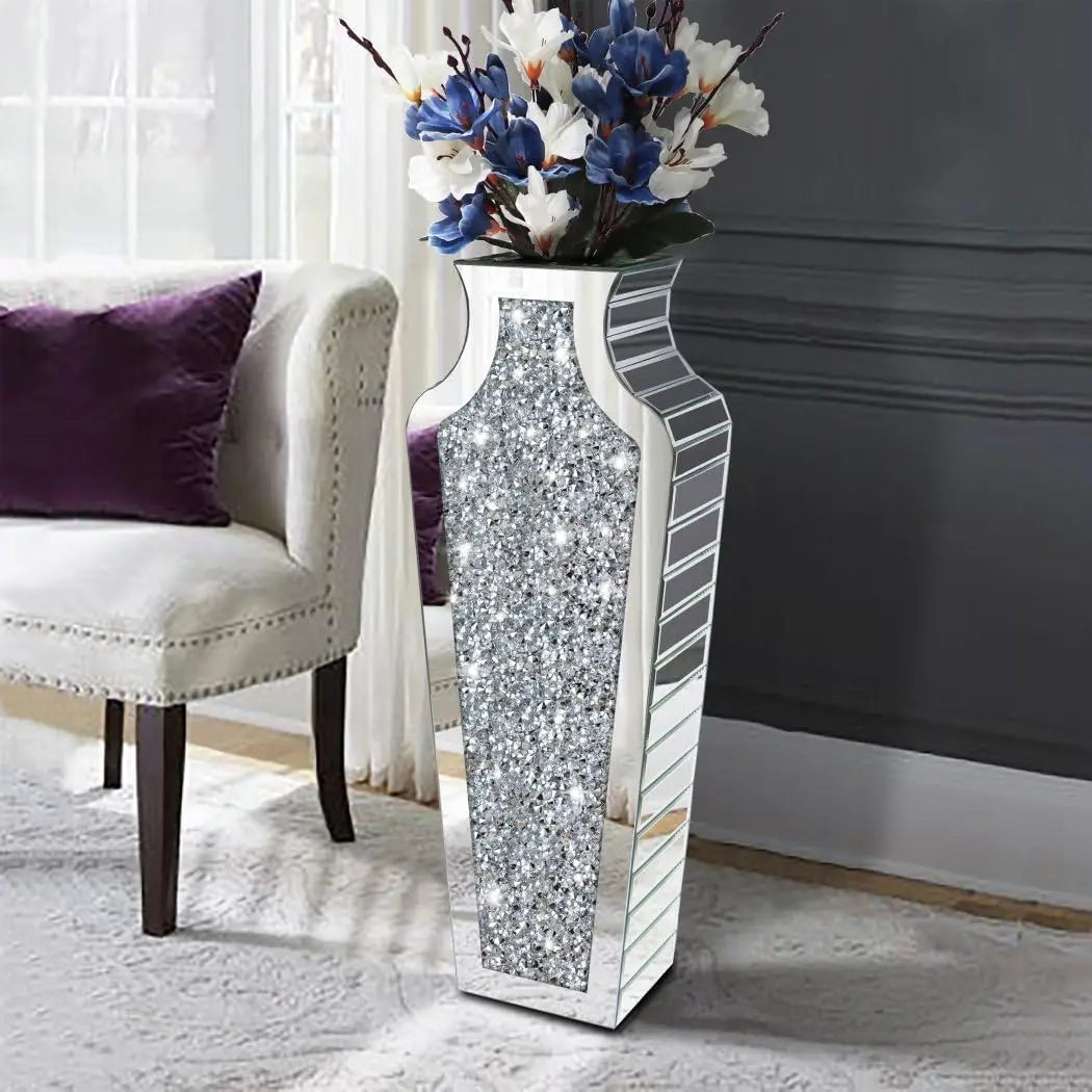 Function Crushed Diamond Mirrored Floor Vase Crystal Glass
