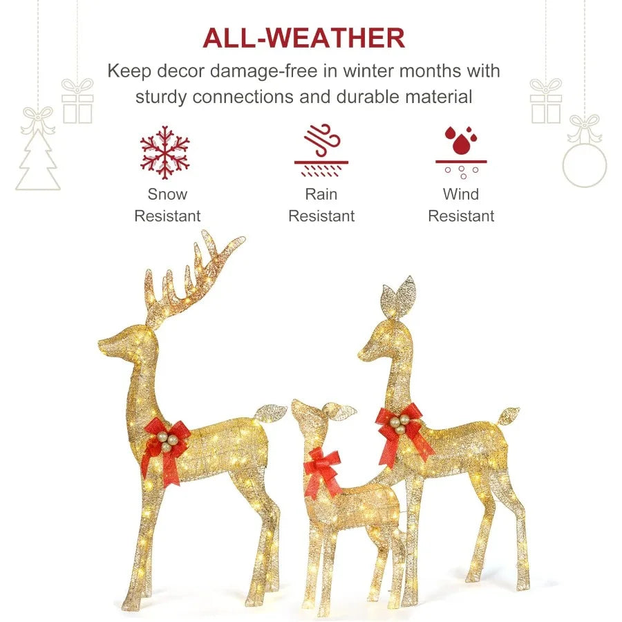 Hignconcerned Lighted Christmas Deer 3 Piece Set With LED Lights