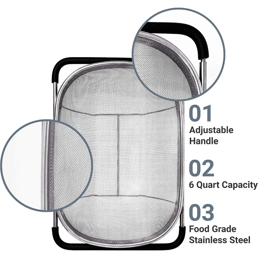 Over Sink Colander Basket Stainless Steel With Rubber Handle