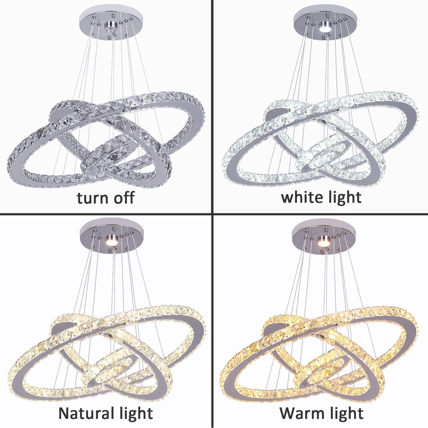 VETRULUS Crystal Ceiling Chandelier Three Ring LED Hanging Light Living Room