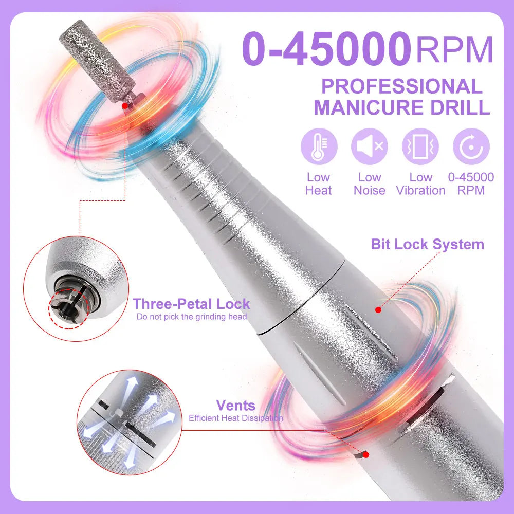 Nail Drill 45000 RPM Rechargeable Electric File For Gel