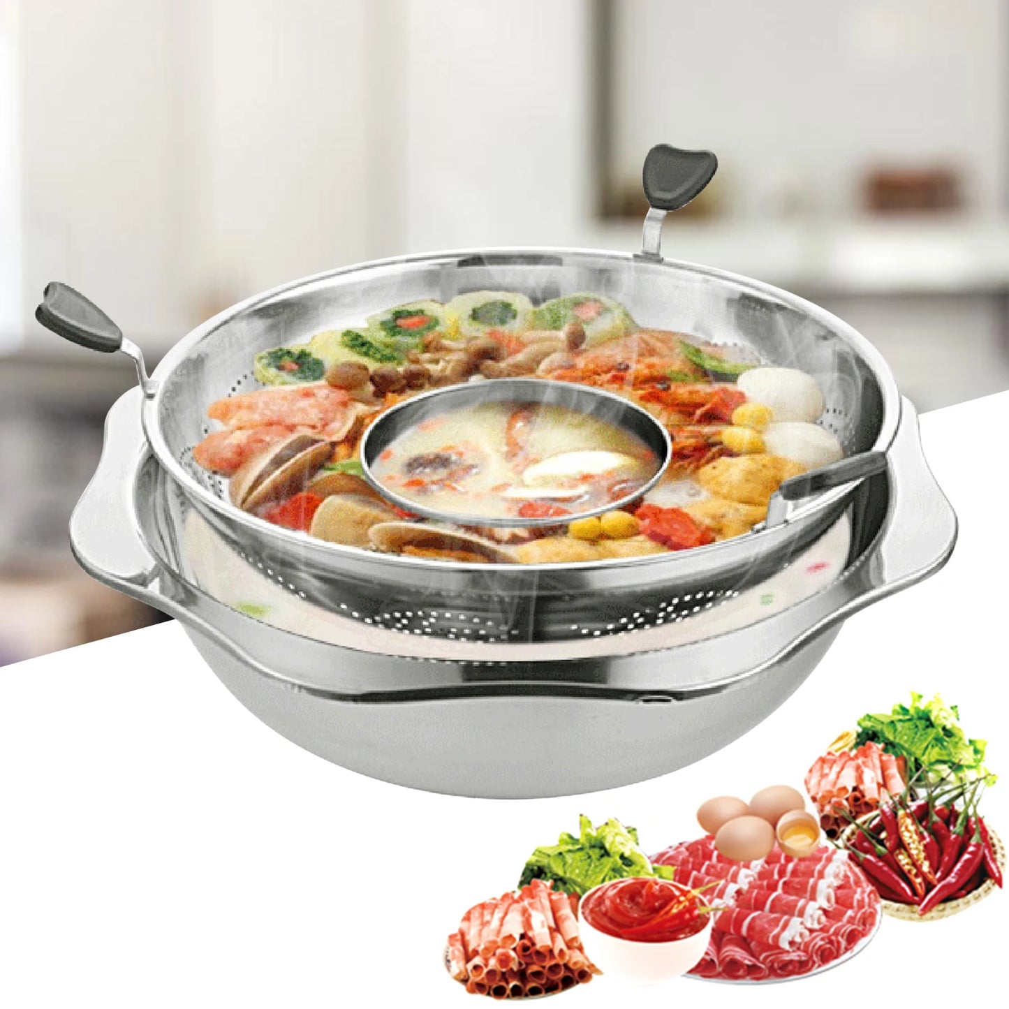 Stainless Steel Double Ear Soup Pot Twin Divided Induction Pot