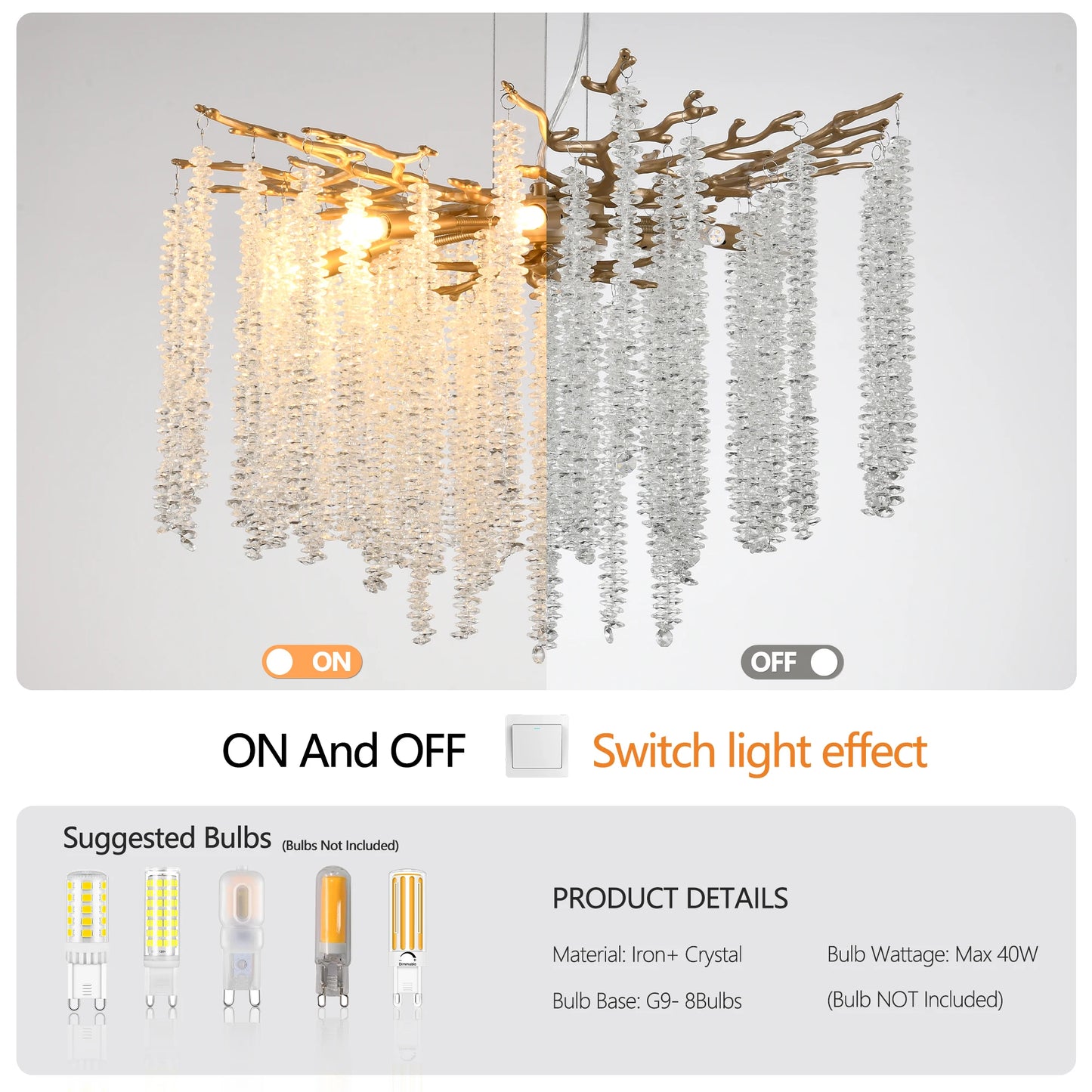 ARLGSITE Modern Pendant Light With Cascading Crystal Strands