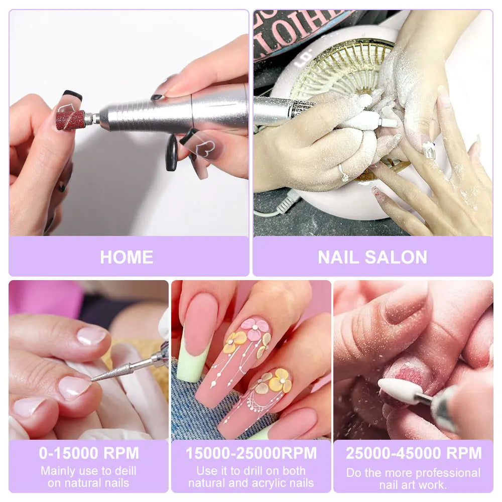Nail Drill 45000 RPM Rechargeable Electric File For Gel