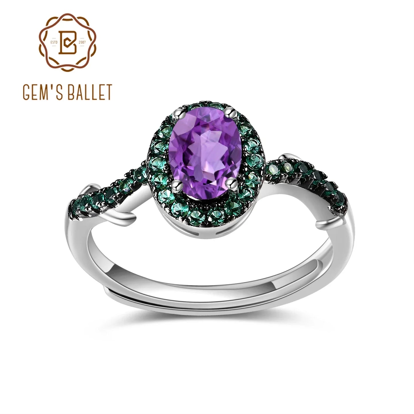 GEMS BALLET Amethyst Ring 925 Silver Luxury Wedding Jewelry