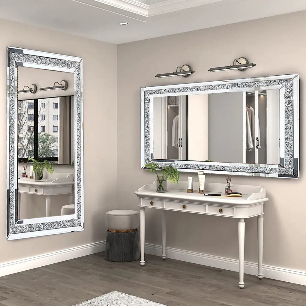 LUVODI Crystal Rhinestone Frameless Wall Vanity Mirror