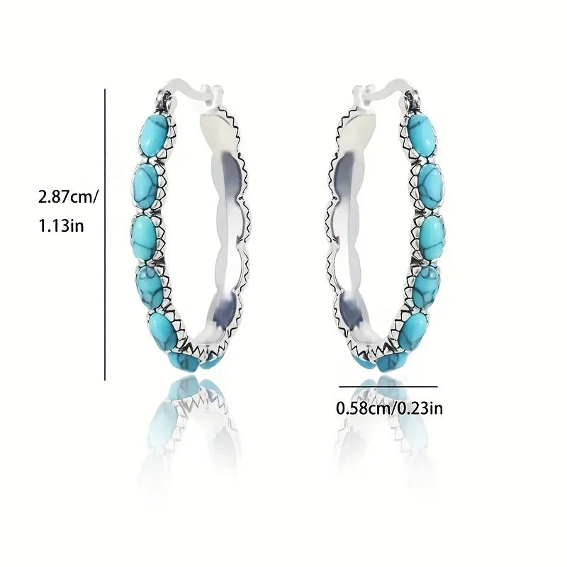 Sterling Silver Turquoise Hoop Earrings For Women 925