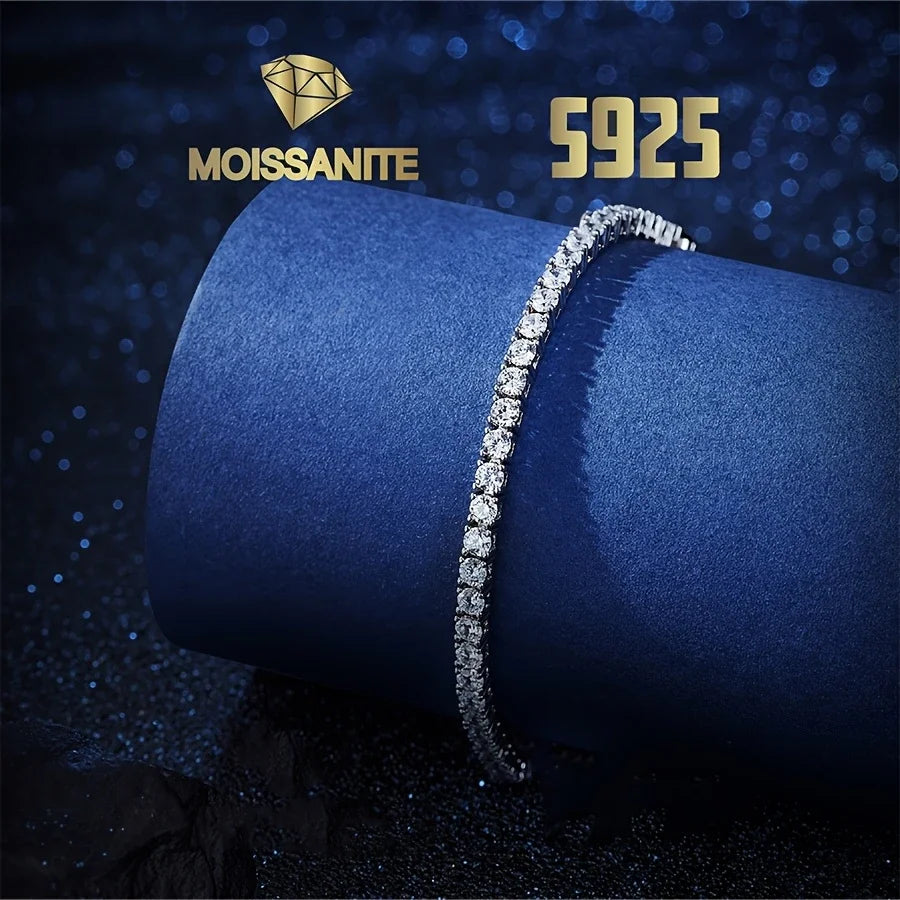 Sterling Silver Moissanite Tennis Bracelet 5.6 Carat Round