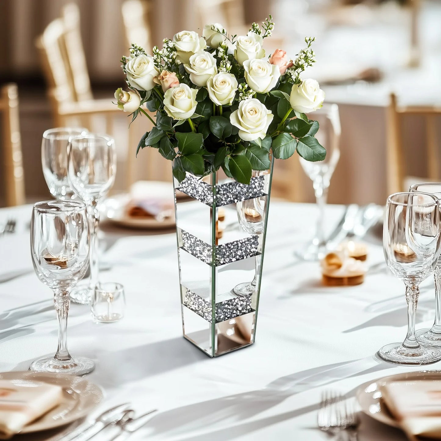 Function Crushed Diamond Mirrored Floor Vase Crystal Glass