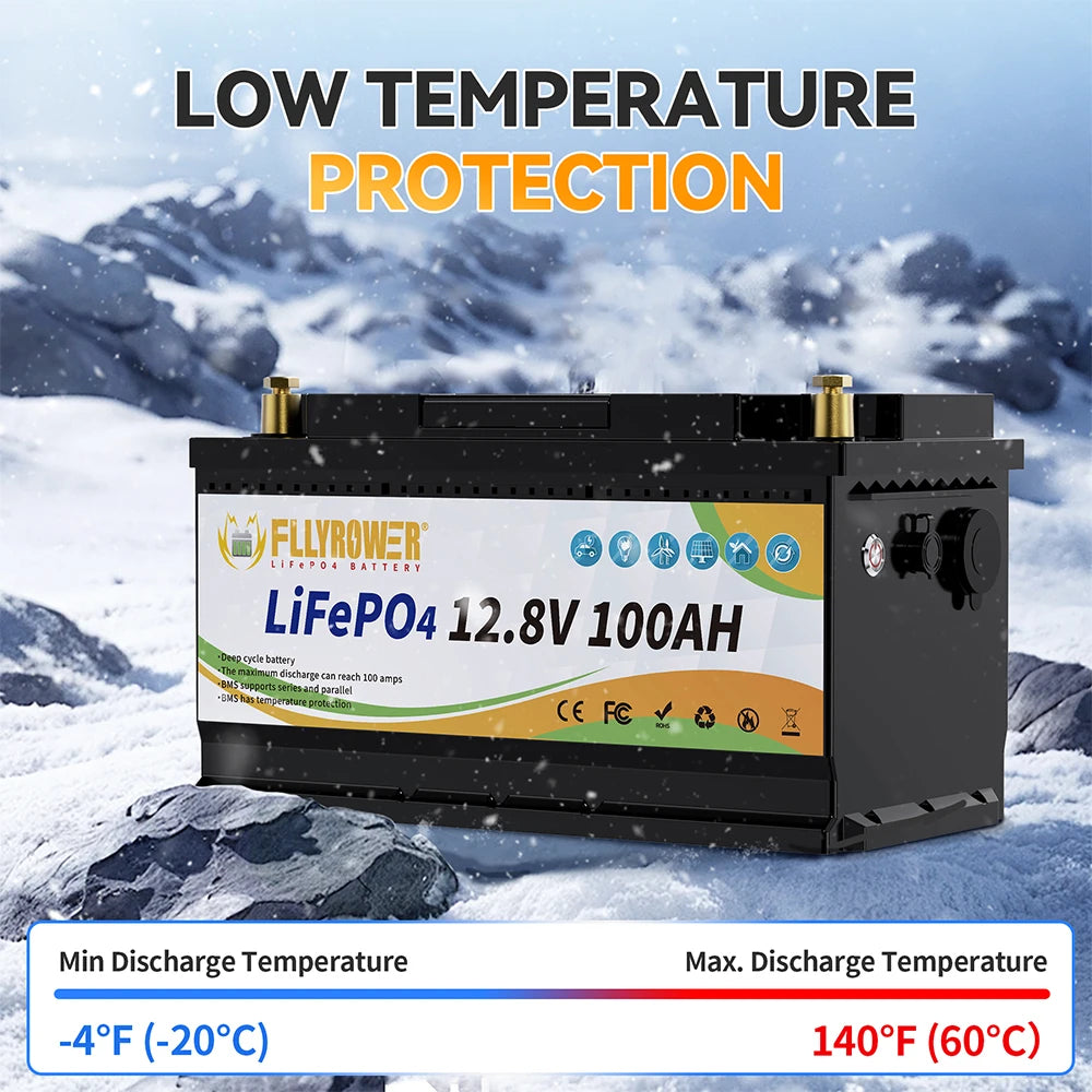 FLLYROWER 12V 100Ah LiFePO4 Battery Pack With 100A BMS