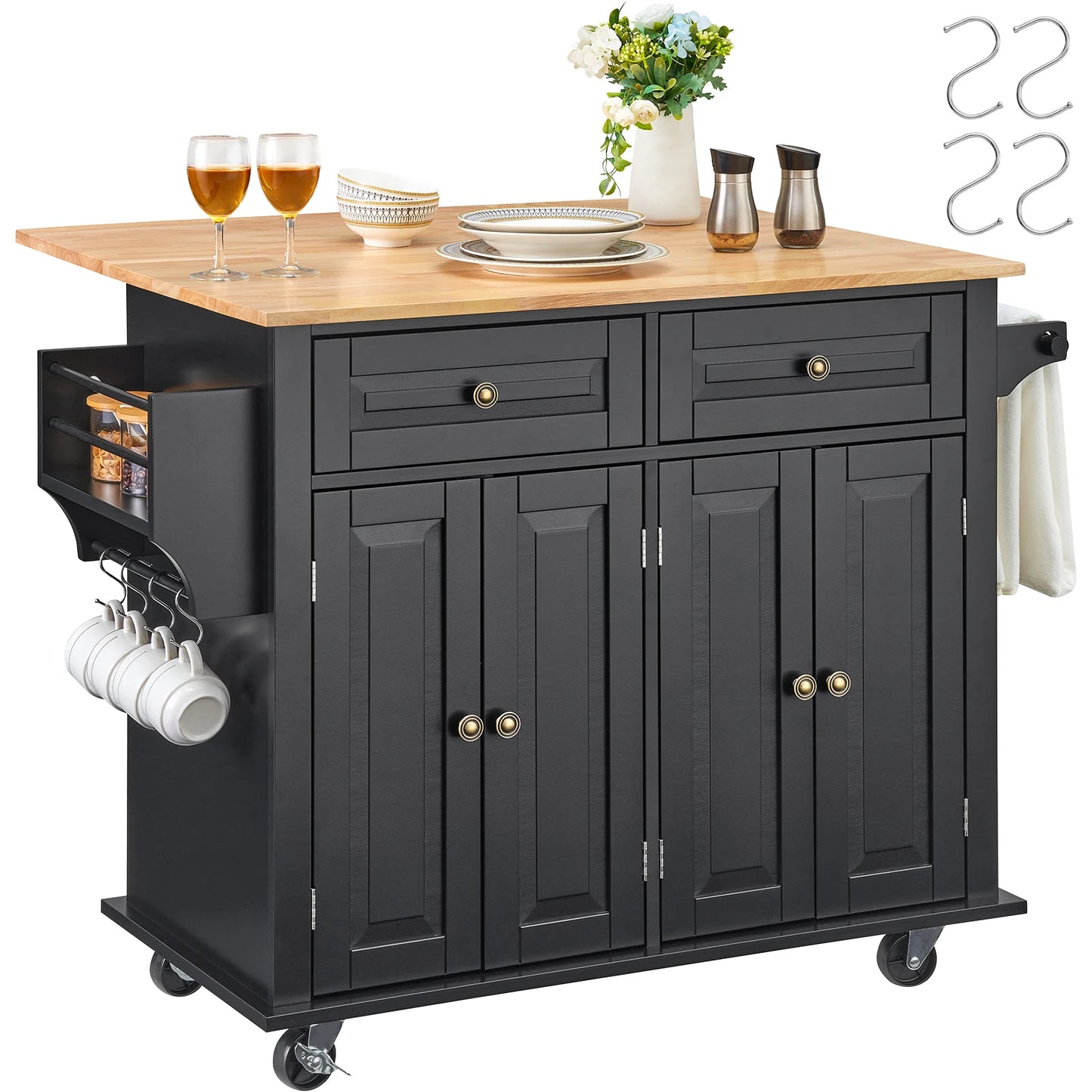 SucceBuy Kitchen Island Cart With Storage Cabinet And Shelf