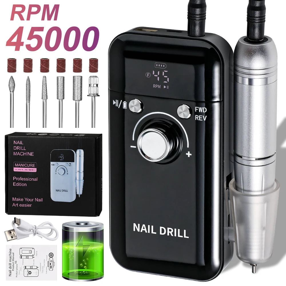 Nail Drill 45000 RPM Rechargeable Electric File For Gel