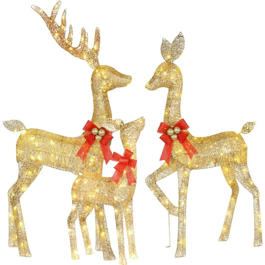 Hignconcerned Lighted Christmas Deer 3 Piece Set With LED Lights
