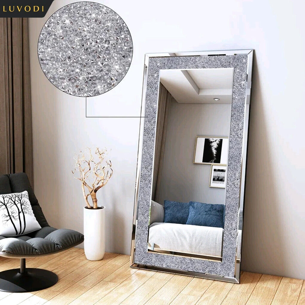 LUVODI Crystal Rhinestone Frameless Wall Vanity Mirror