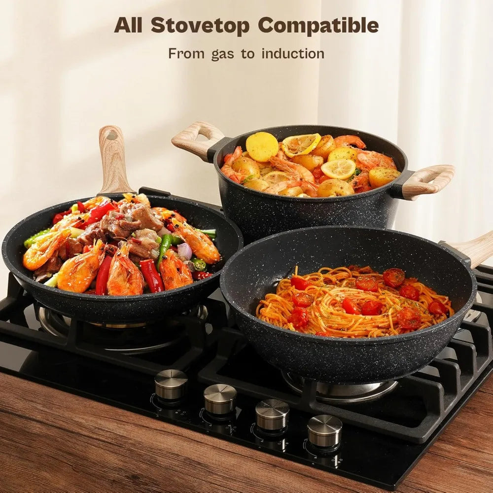 Nonstick Granite Cookware Set For Induction Stovetops