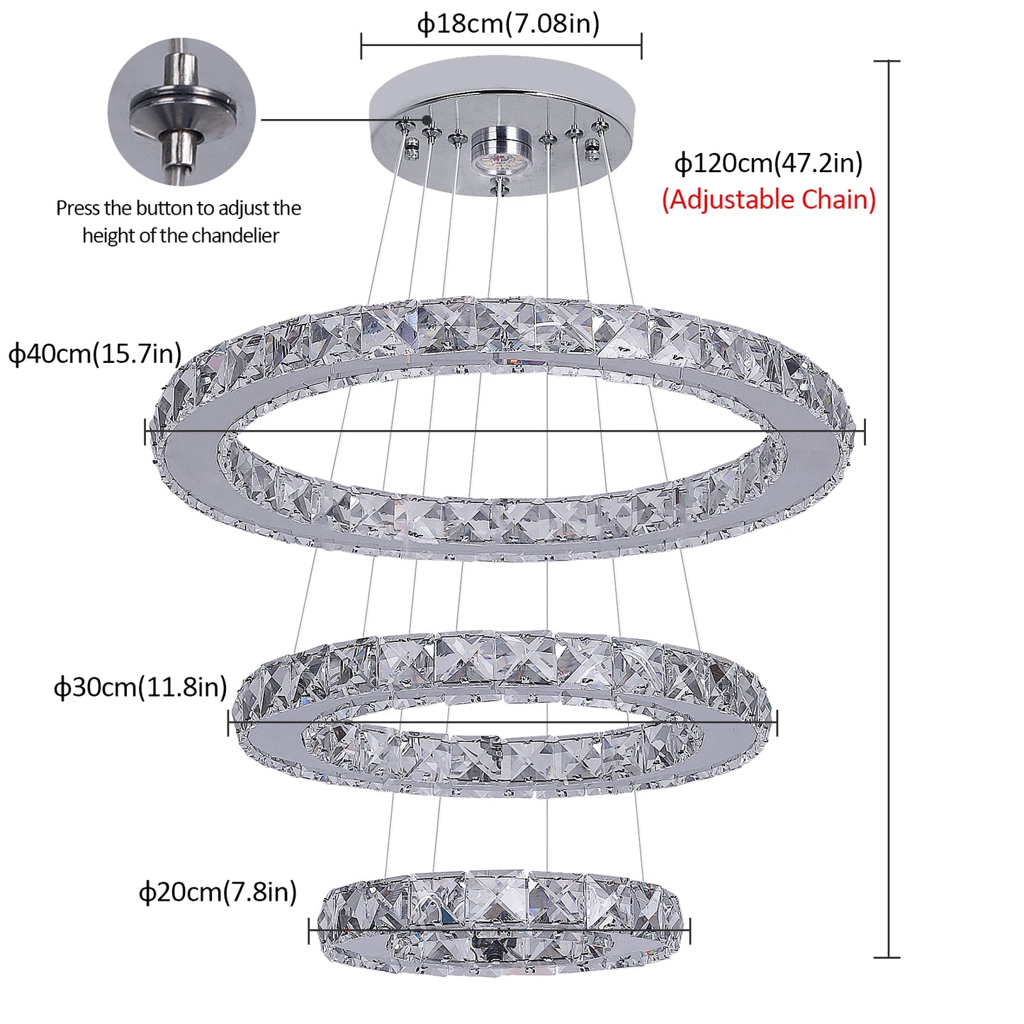 VETRULUS Crystal Chandelier Pendant Ceiling Light For Living Room