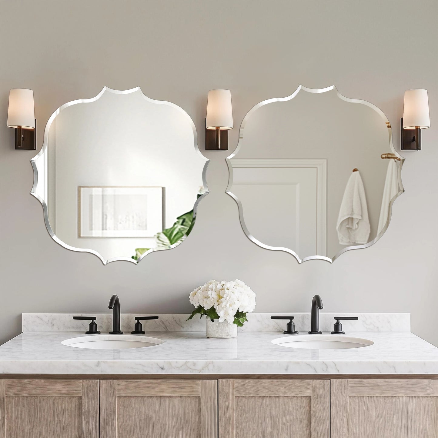 Wisfor Scalloped Edge Beveled Frameless Bathroom Wall Mirror