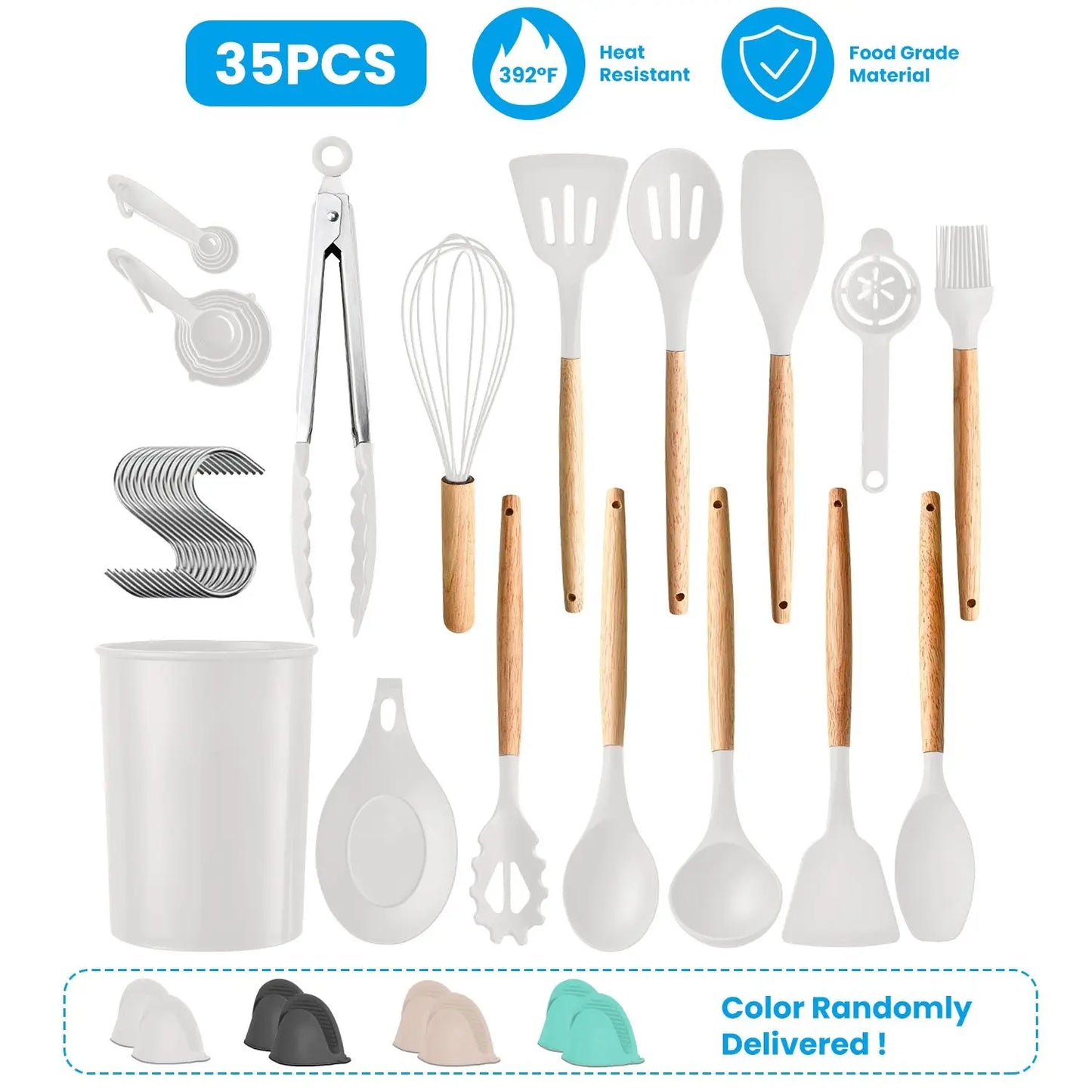 35Pcs Kitchen Utensil Set With Holder Spatulas Egg Whisk