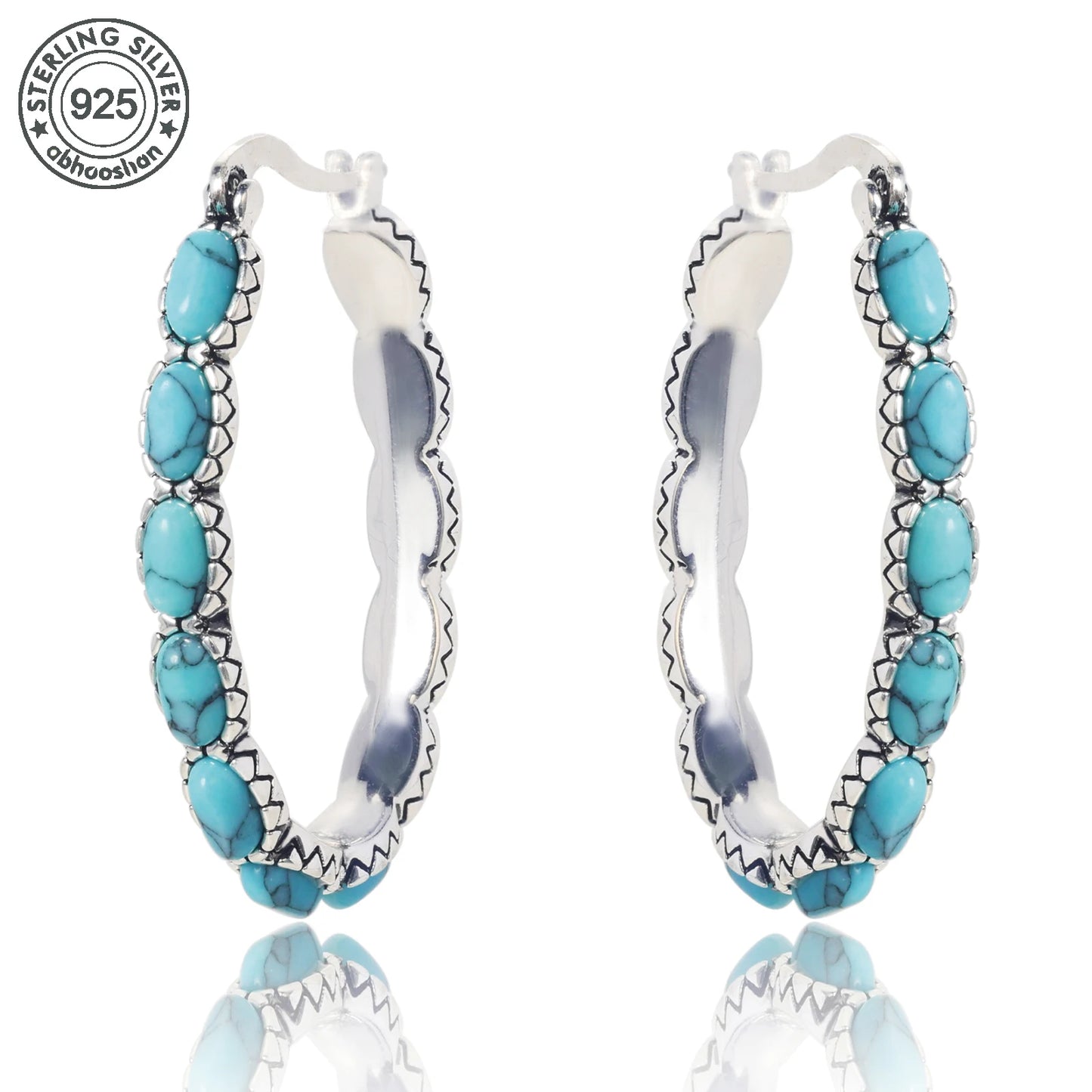 Sterling Silver Turquoise Hoop Earrings For Women 925